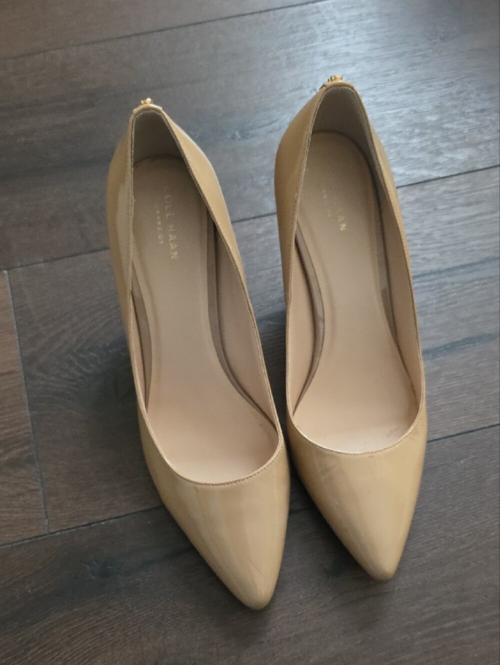 Cole Haan Beige Patent Leather Pointed-Toe Pumps - Picture 3 of 9